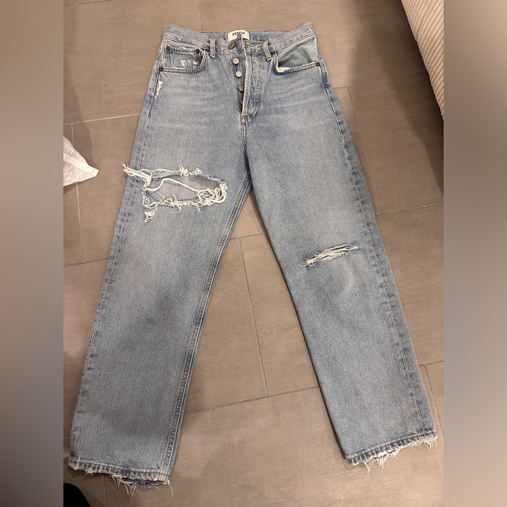 Agolde 90s pinch wait Blue Straight Leg Jeans Distressed